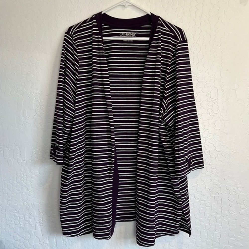 Catherine’s Striped Purple white 2X cardigan light sweater